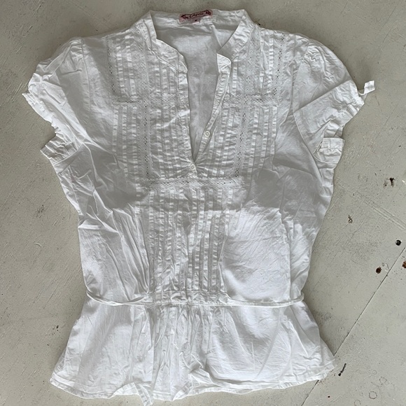 6 degrees Tops - [ 6 degrees White Lace Front Pleated Shirt ] jr M